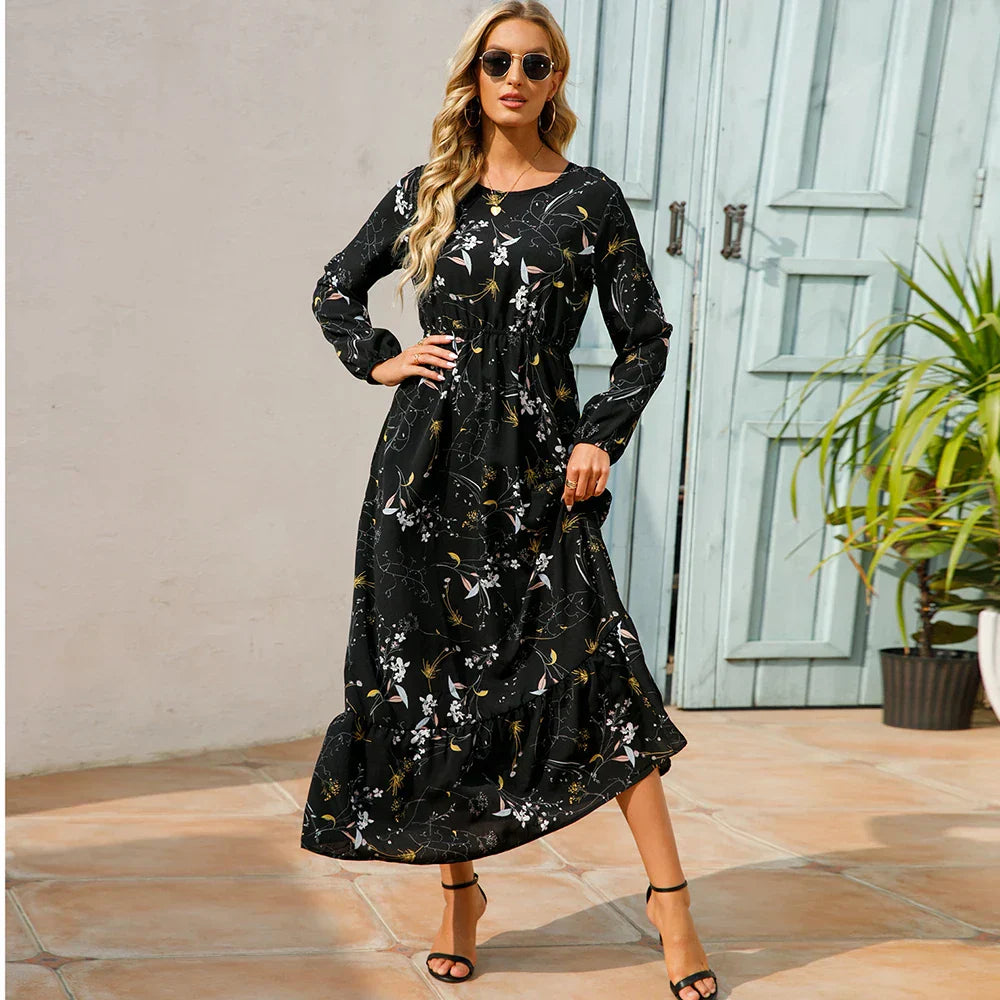 Maxijurk voor de zomer - Maxijurk met bloemenprint en lange mouwen-Boutique Moda