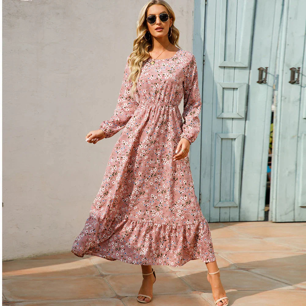 Maxijurk voor de zomer - Maxijurk met bloemenprint en lange mouwen-Boutique Moda