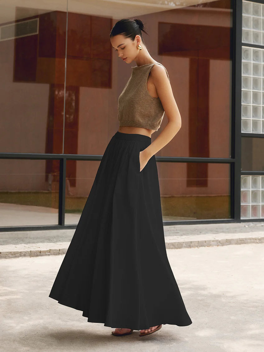 Maxirok - Soepelvallend - Met zakken - Rok met hoge taille - Plooienrok-Boutique Moda
