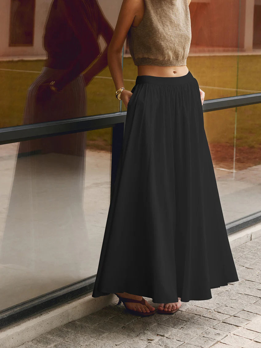 Maxirok - Soepelvallend - Met zakken - Rok met hoge taille - Plooienrok-Boutique Moda