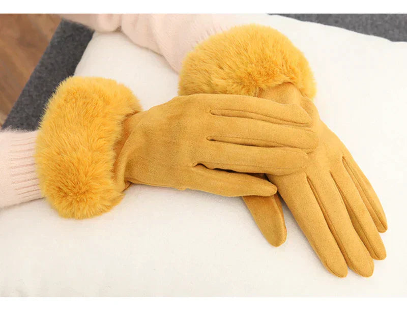 Met bont gevoerde handschoenen - Vrouwen Warme Faux Fur Fluwelen Winterhandschoenen-Boutique Moda