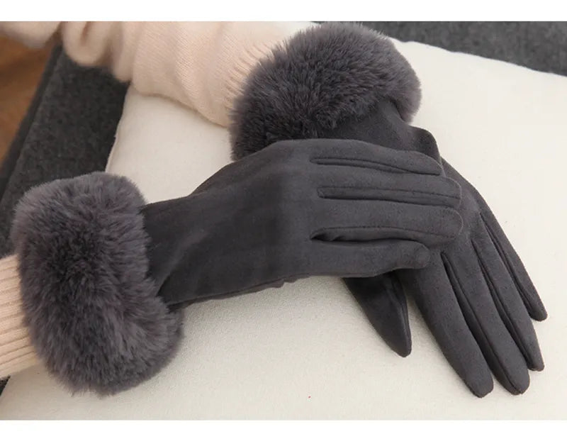Met bont gevoerde handschoenen - Vrouwen Warme Faux Fur Fluwelen Winterhandschoenen-Boutique Moda