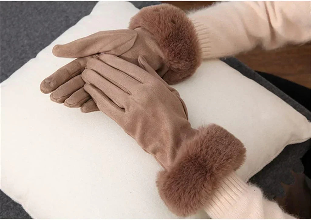 Met bont gevoerde handschoenen - Vrouwen Warme Faux Fur Fluwelen Winterhandschoenen-Boutique Moda
