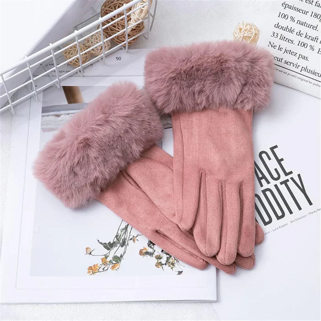 Met bont gevoerde handschoenen - Vrouwen Warme Faux Fur Fluwelen Winterhandschoenen-Boutique Moda