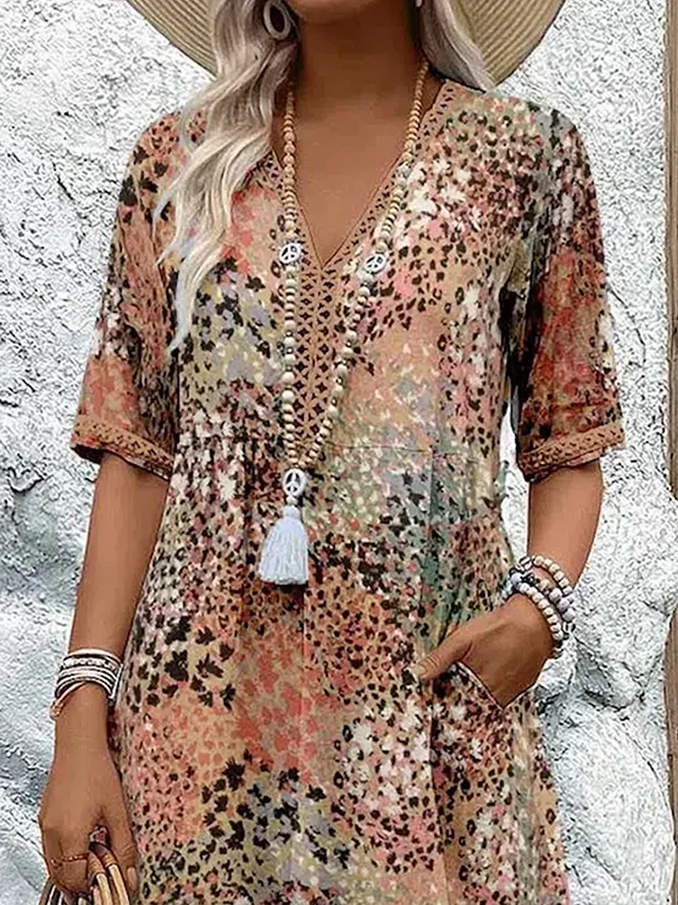 Midi-jurk | Dames Zomerjurk met Korte Mouwen-Boutique Moda