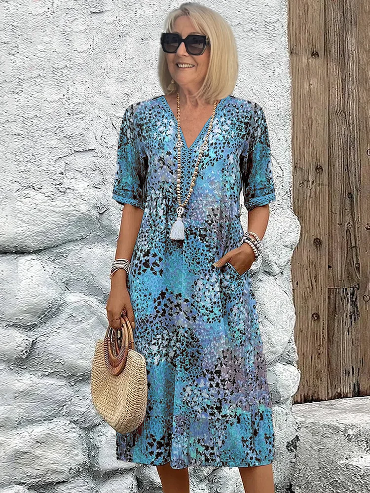 Midi-jurk | Dames Zomerjurk met Korte Mouwen-Boutique Moda