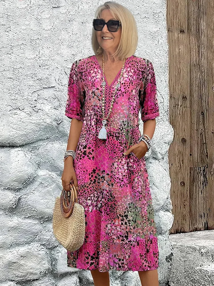 Midi-jurk | Dames Zomerjurk met Korte Mouwen-Boutique Moda