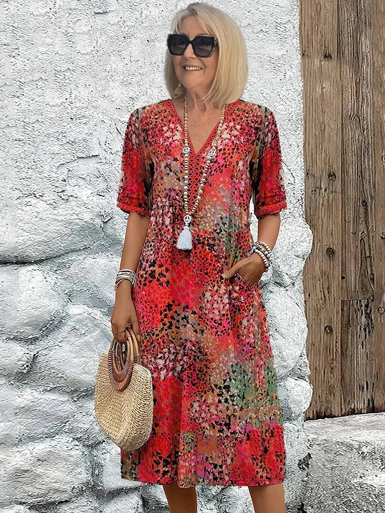 Midi-jurk | Dames Zomerjurk met Korte Mouwen-Boutique Moda