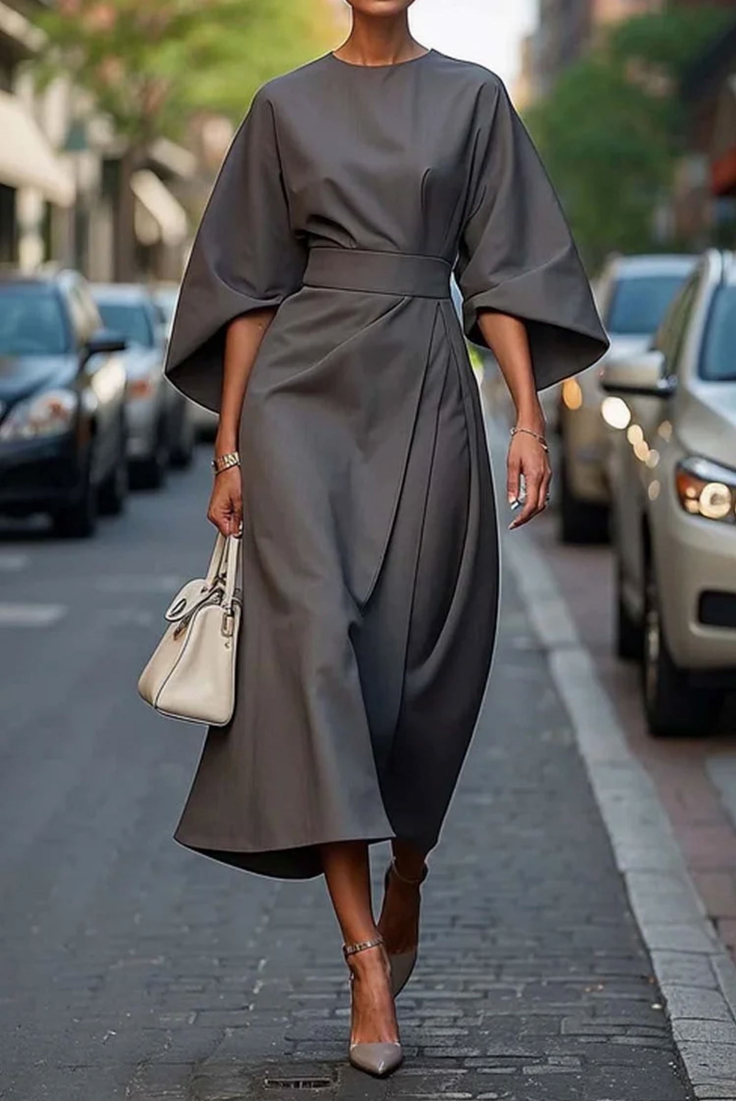 Midi-jurk - Elegante jurk met lange, wijde mouwen-Boutique Moda