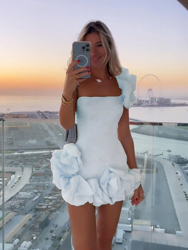 Mini-feestjurk | One-shoulder | Ruche-Boutique Moda