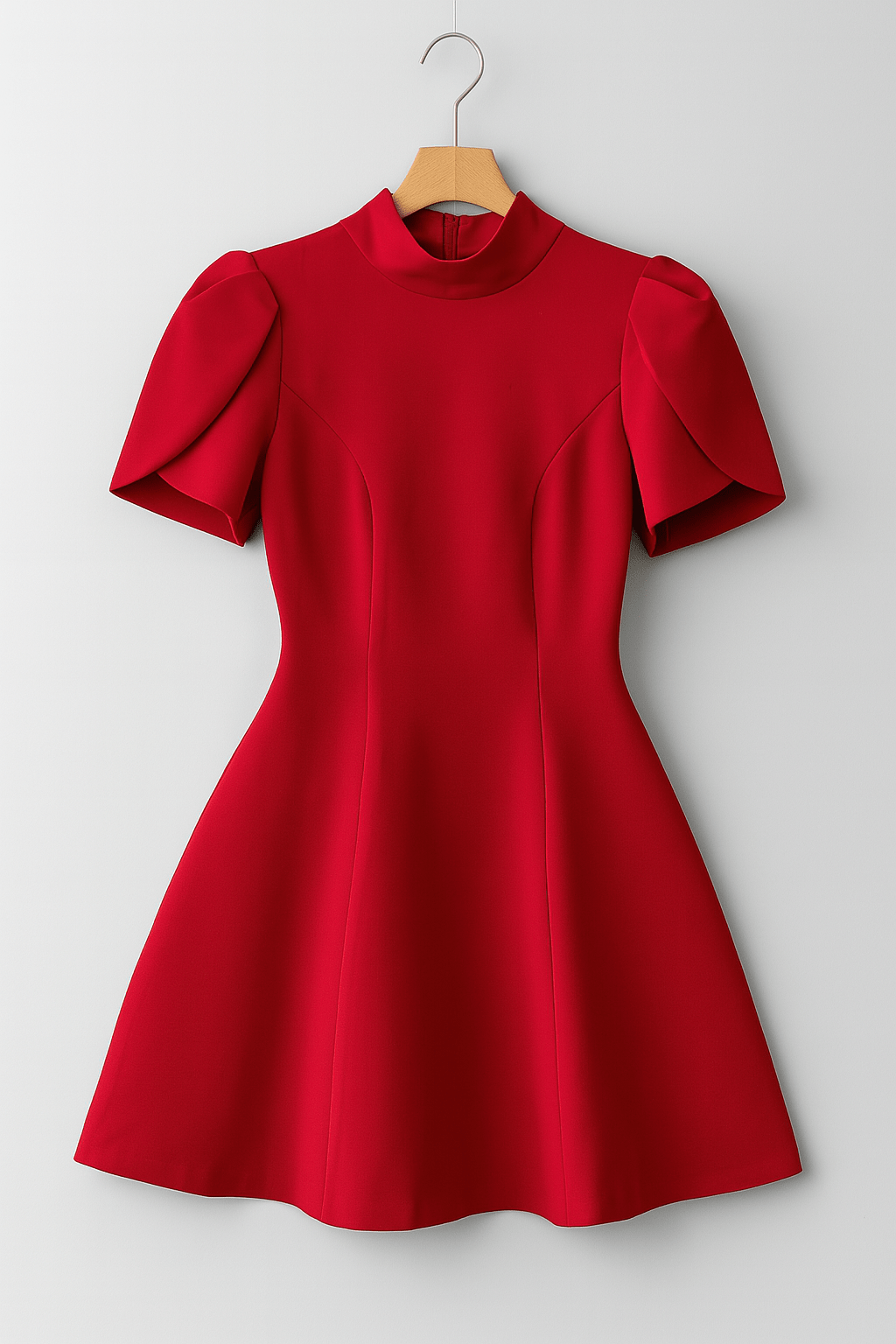 Mini-jurk - Elegante jurk met hoge hals en pofmouwen-Boutique Moda