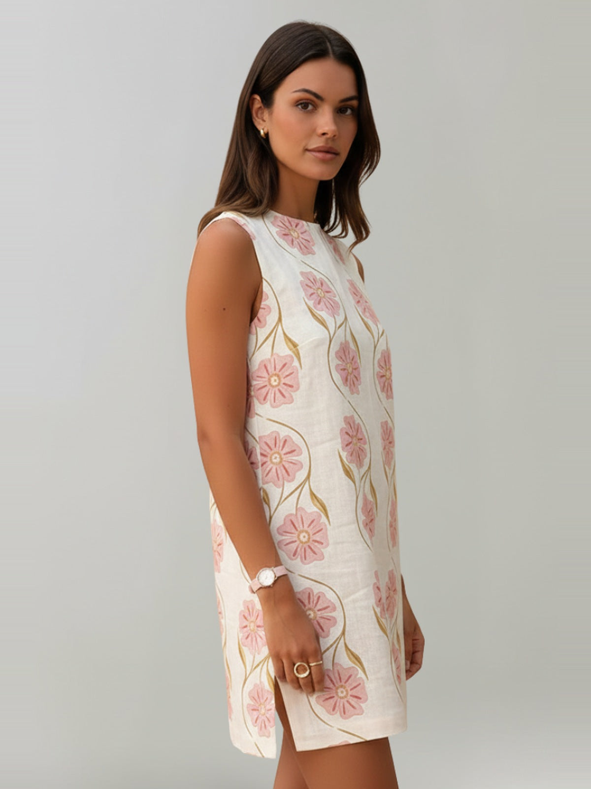 Mini-jurk | Mouwloos | Linnen | Bloemenjurk | Zomerjurk-Boutique Moda