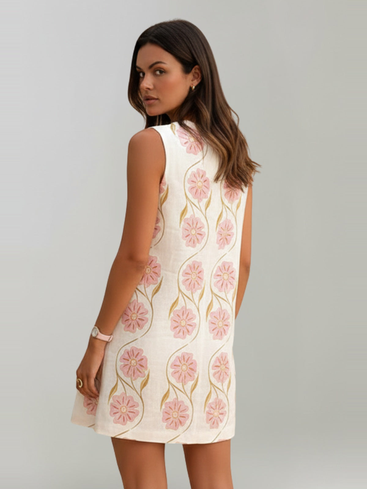 Mini-jurk | Mouwloos | Linnen | Bloemenjurk | Zomerjurk-Boutique Moda