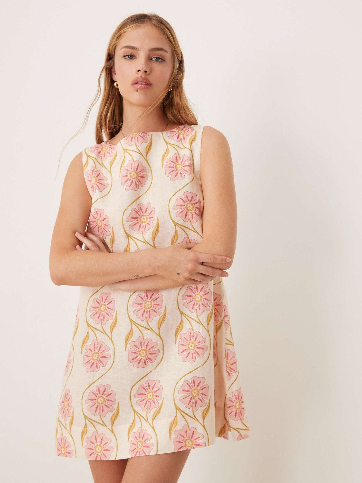 Mini-jurk | Mouwloos | Linnen | Bloemenjurk | Zomerjurk-Boutique Moda