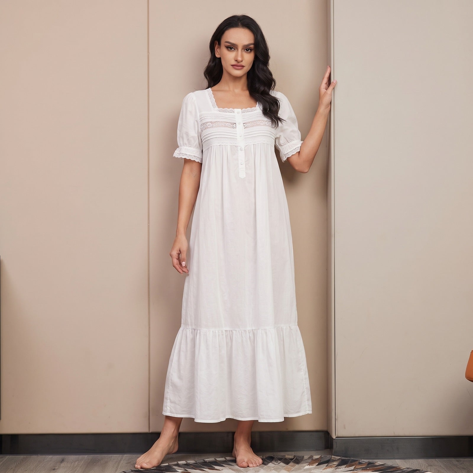 Nachtjurk | Wit | Lang | Nachtjapon | Nachtkleding voor dames-Boutique Moda