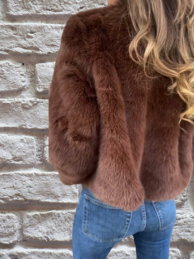 Nepbontjas | Pluizig | Ritssluiting | Korte bontjas | Damesjas-Boutique Moda