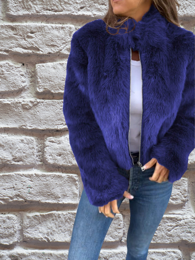 Nepbontjas | Pluizig | Ritssluiting | Korte bontjas | Damesjas-Boutique Moda