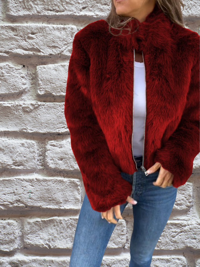 Nepbontjas | Pluizig | Ritssluiting | Korte bontjas | Damesjas-Boutique Moda