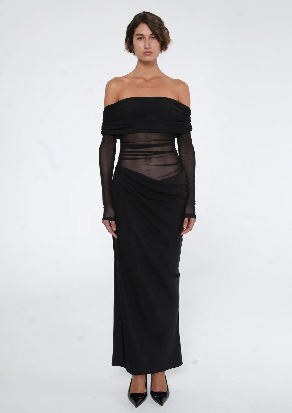 Off Shoulder Maxi Jurk | Zwarte Avondjurk Met Cut Out-Boutique Moda