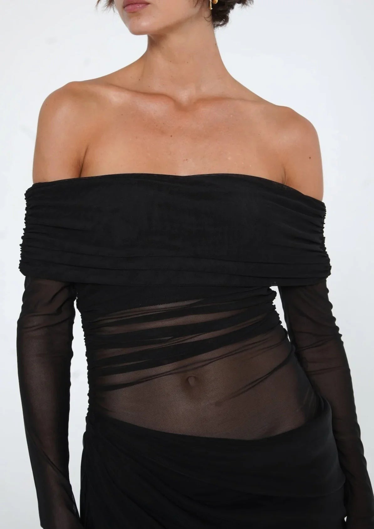 Off Shoulder Maxi Jurk | Zwarte Avondjurk Met Cut Out-Boutique Moda