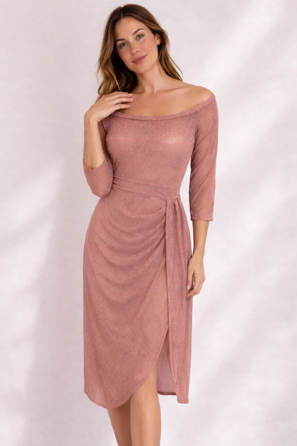 Off-shoulder jurk - Elegante wikkeljurk tot op de knie-Boutique Moda