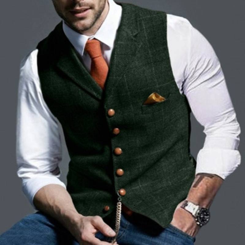Oliver gilet | Elegant licht geruit gilet-Boutique Moda