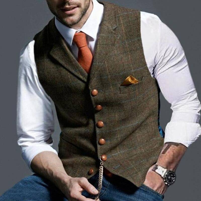 Oliver gilet | Elegant licht geruit gilet-Boutique Moda