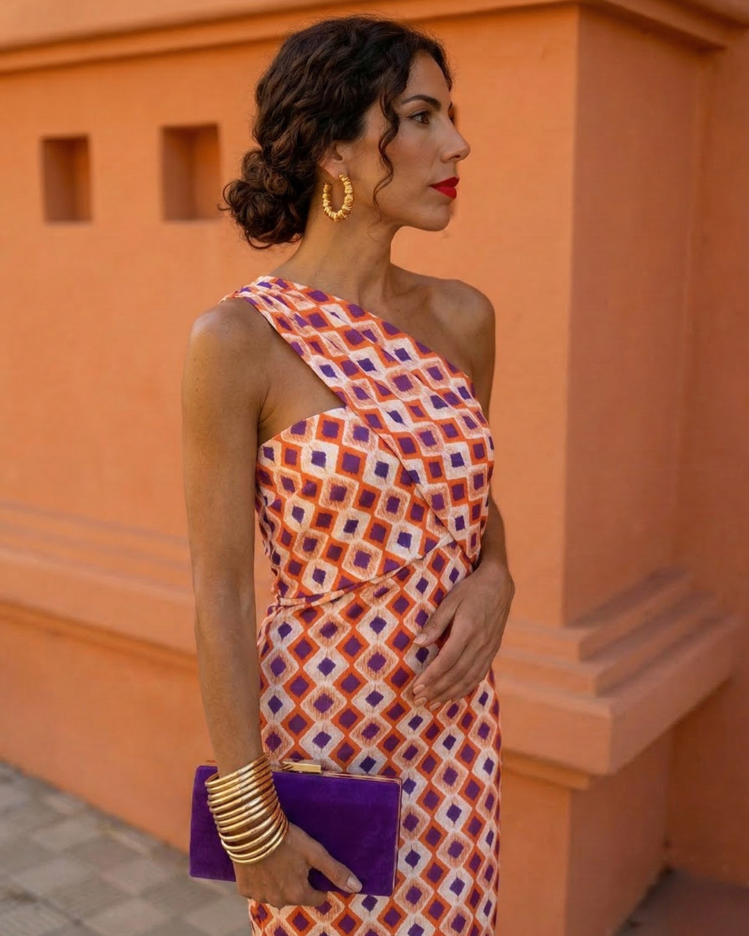 One Shoulder Maxi Jurk Dames | Bodycon Gastenjurk met Print-Boutique Moda