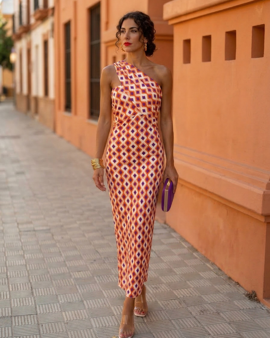 One Shoulder Maxi Jurk Dames | Bodycon Gastenjurk met Print-Boutique Moda