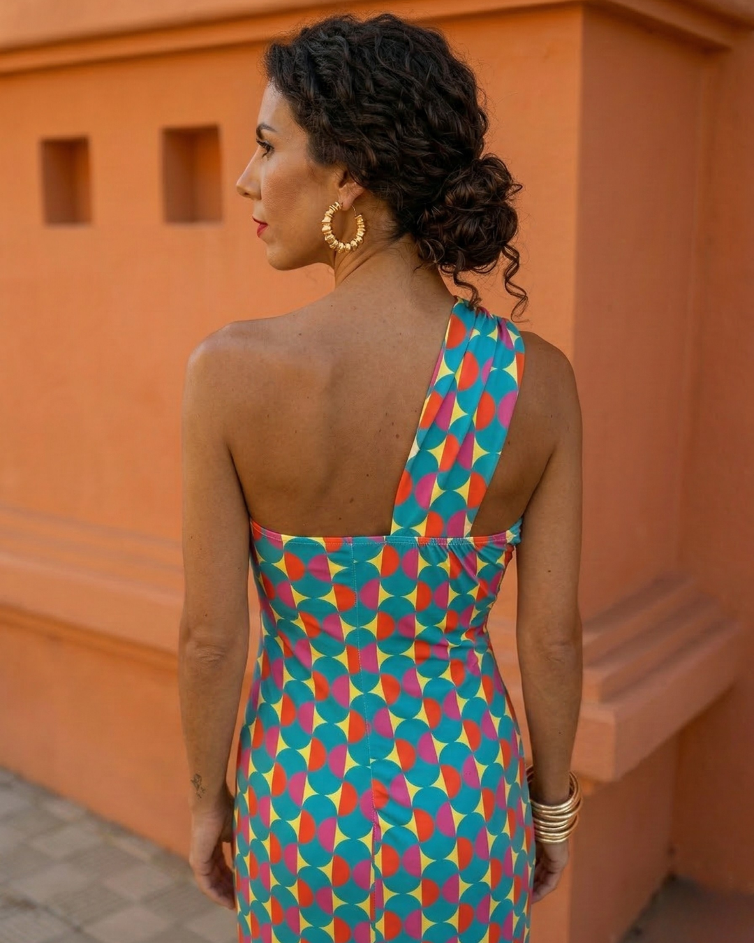 One Shoulder Maxi Jurk Dames | Bodycon Gastenjurk met Print-Boutique Moda