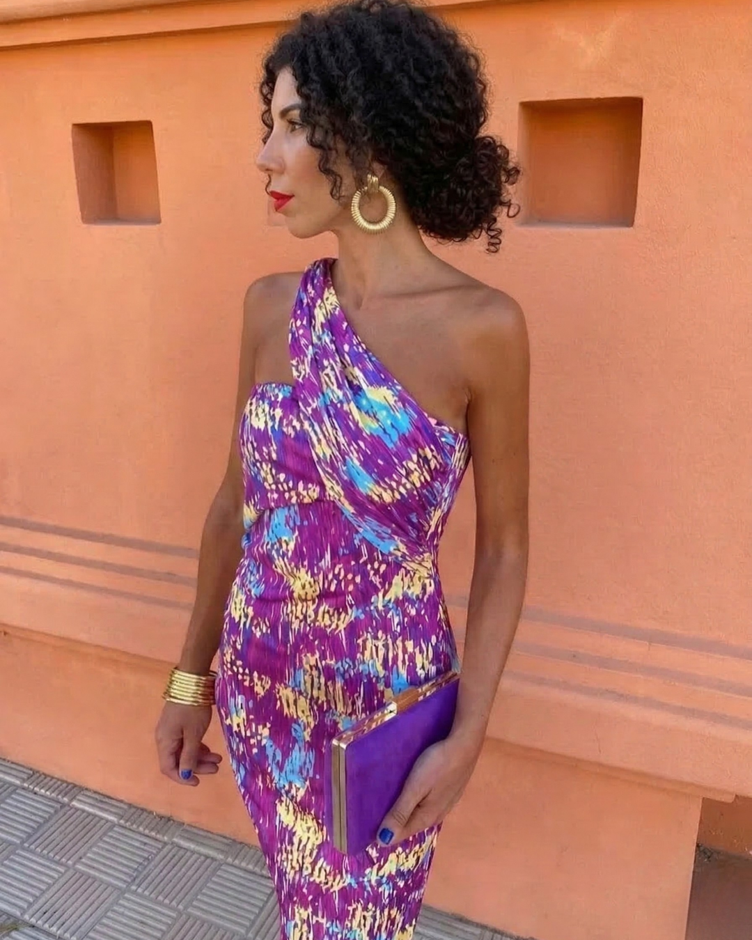 One Shoulder Maxi Jurk Dames | Bodycon Gastenjurk met Print-Boutique Moda