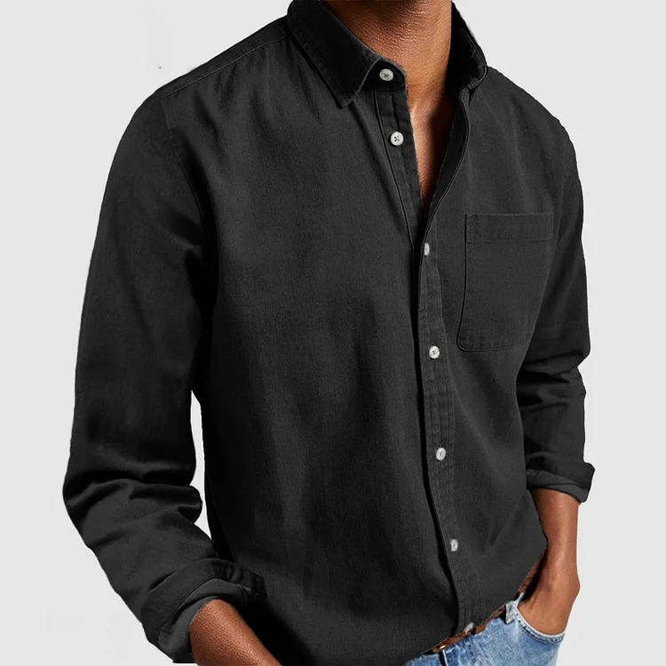 Overhemd met knoopsluiting | Lange Mouw | Gekorteld | Denim Overhemd | Overhemd voor Heren-Boutique Moda