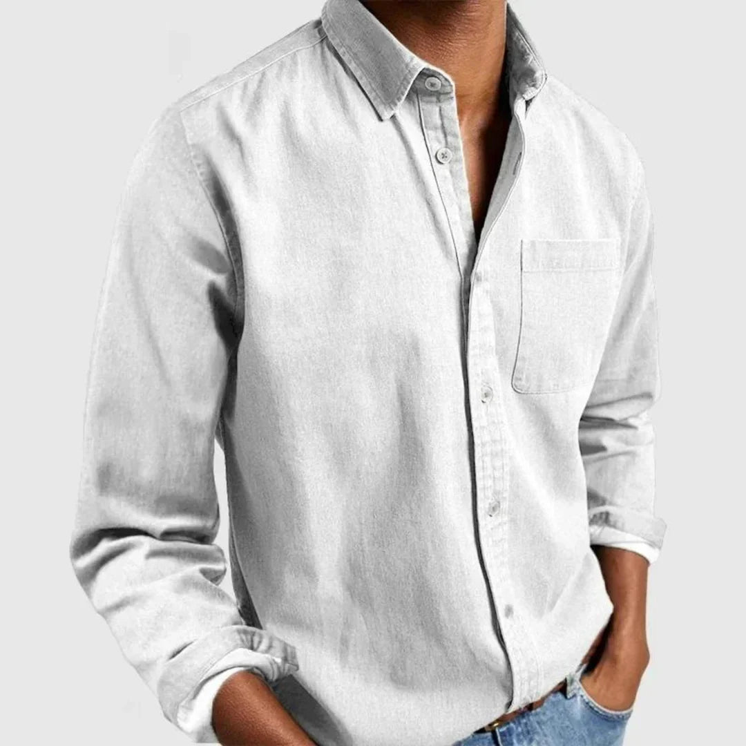 Overhemd met knoopsluiting | Lange Mouw | Gekorteld | Denim Overhemd | Overhemd voor Heren-Boutique Moda
