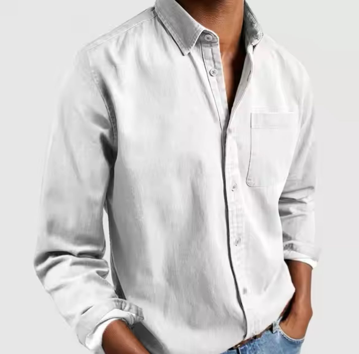 Overhemd met knopen | Casual | Denim | Overhemd met lange mouwen | Herenoverhemd-Boutique Moda