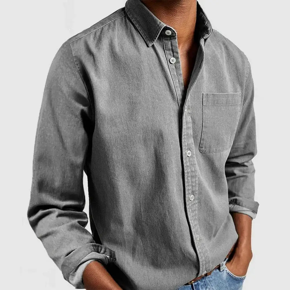 Overhemd met knopen | Casual | Denim | Overhemd met lange mouwen | Herenoverhemd-Boutique Moda