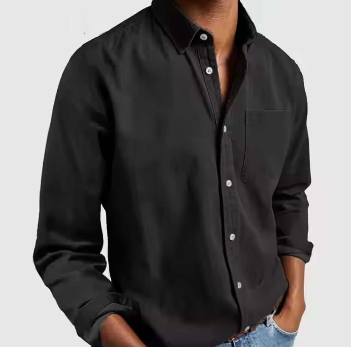 Overhemd met knopen | Casual | Denim | Overhemd met lange mouwen | Herenoverhemd-Boutique Moda