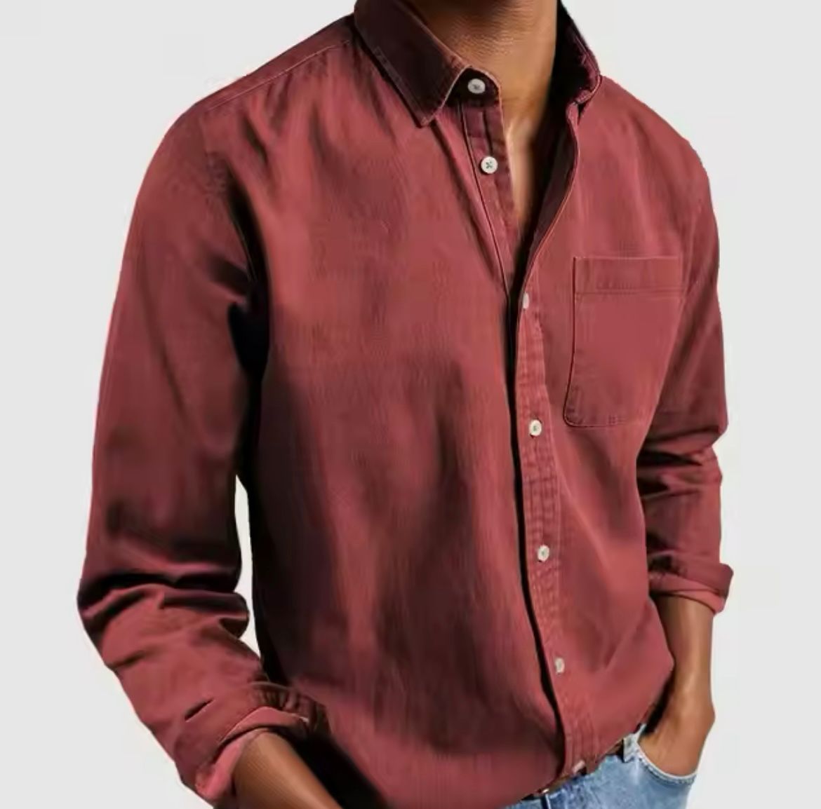 Overhemd met knopen | Casual | Denim | Overhemd met lange mouwen | Herenoverhemd-Boutique Moda