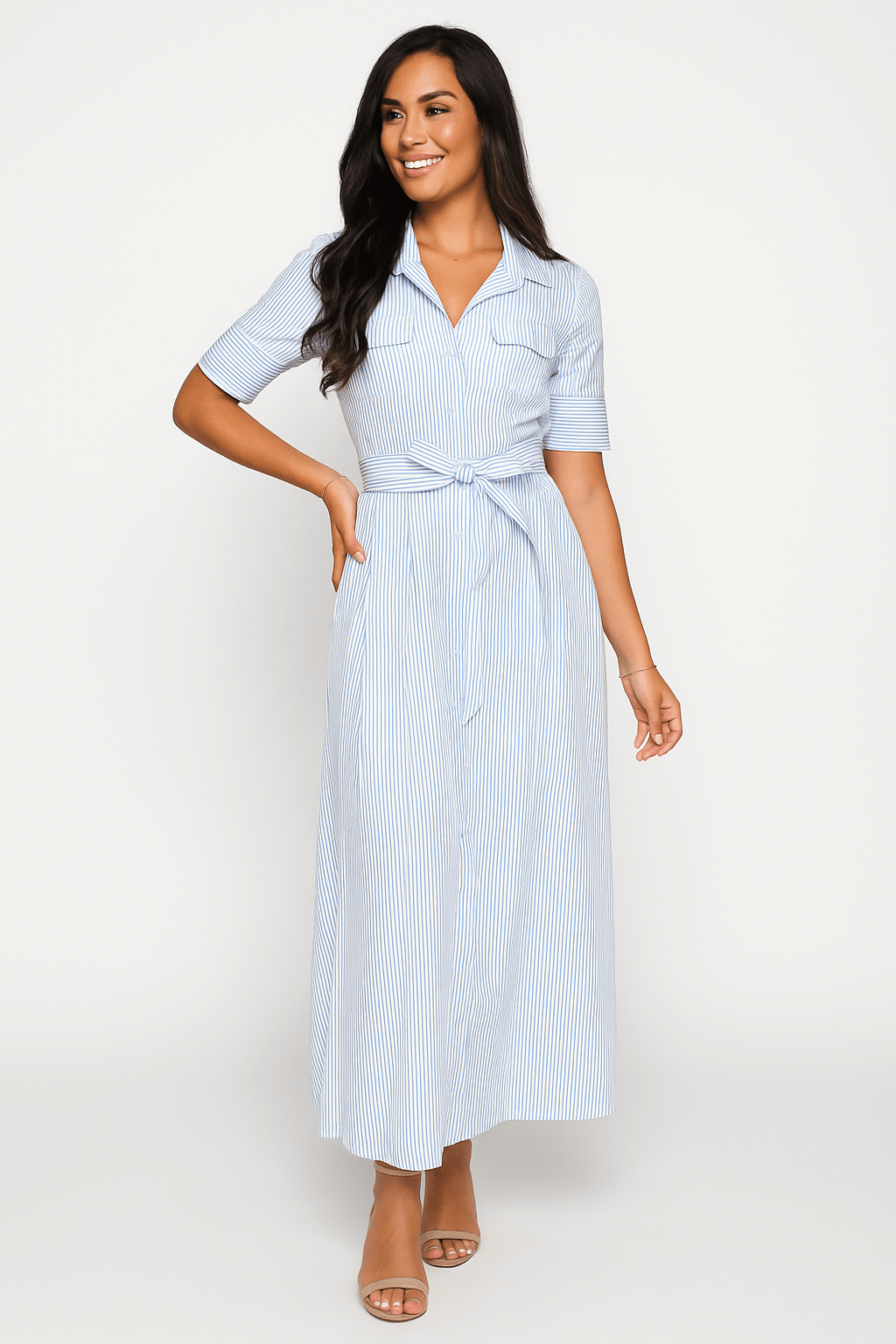 Overhemdjurk - Korte Mouw - Ceintuur - Button-Up Jurk - Midi Jurk-Boutique Moda