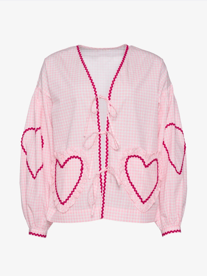 Oversized Blouse - Lange Mouw - Roze - Top met Bandjes Aan De Voorkant - Dameskleding-Boutique Moda