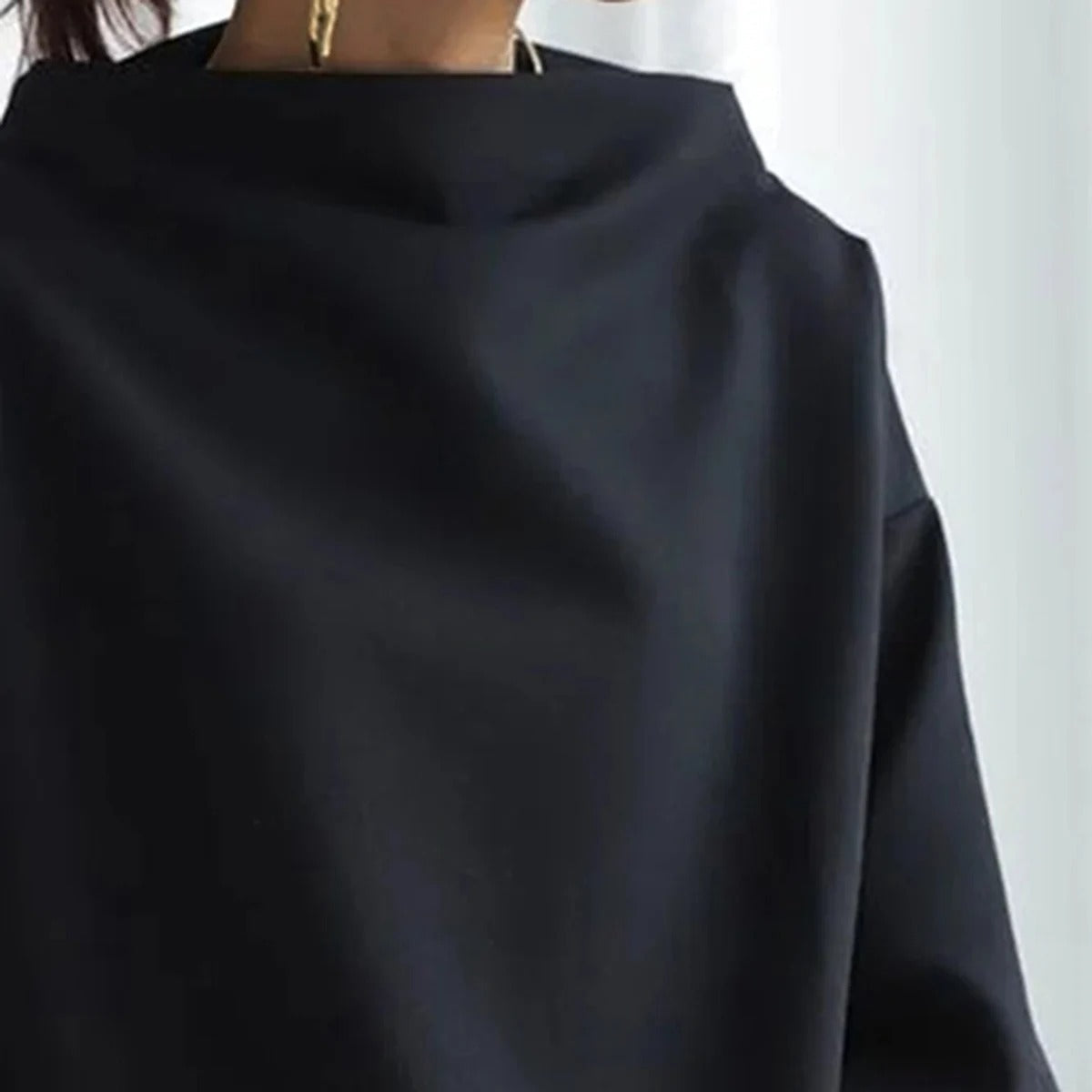 Oversized Blouse | Zwart | Lange Mouw | Blouse Met Hoge Hals | Dameskleding-Boutique Moda
