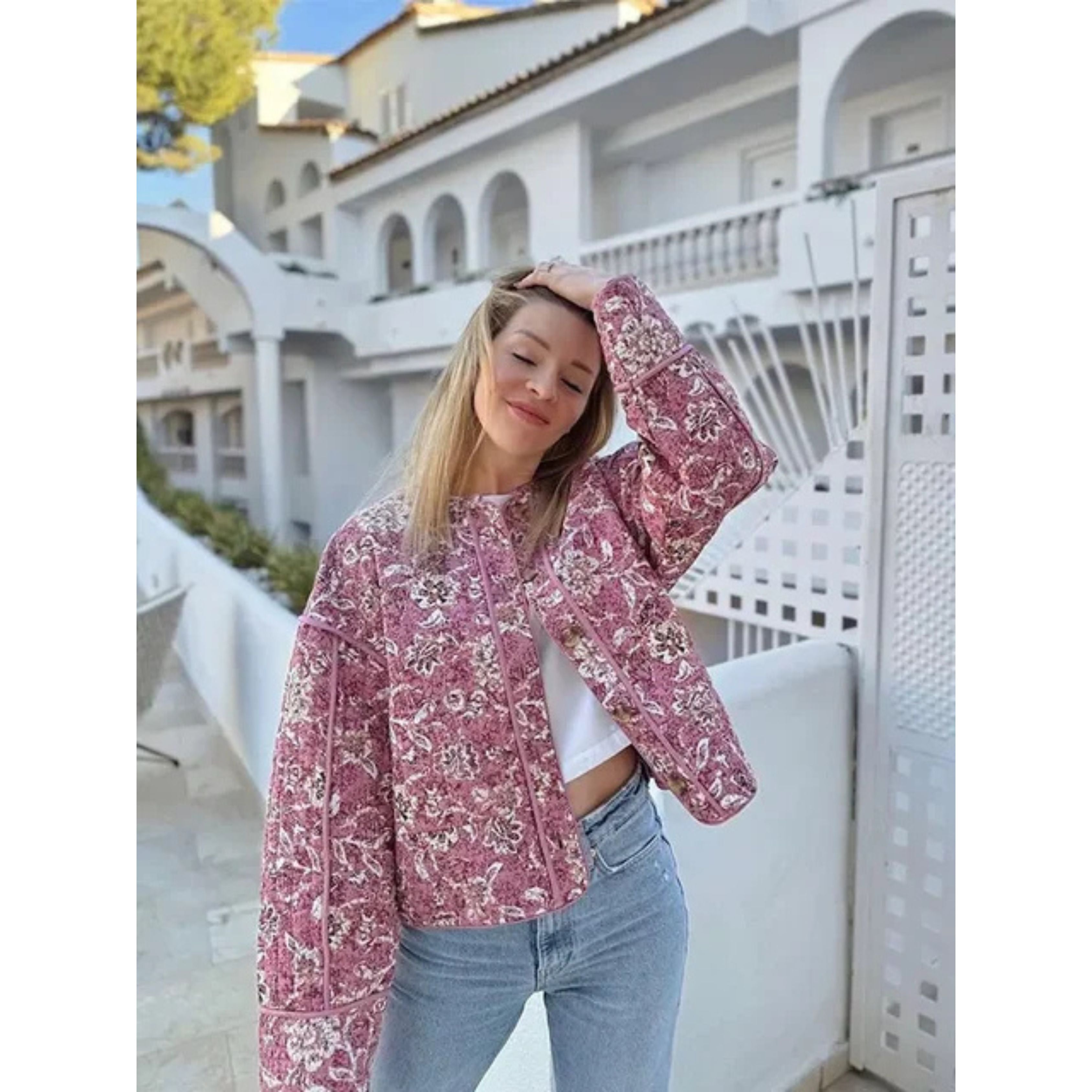 Oversized Jas - Loose Fit Roze Gewatteerde Jas voor dames-Boutique Moda