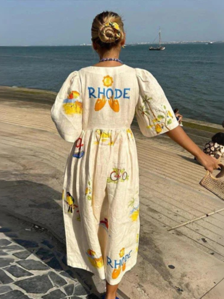 Oversized Jurk - Korte Mouw - V-Hals - Midi Jurk - Zomerjurk-Boutique Moda