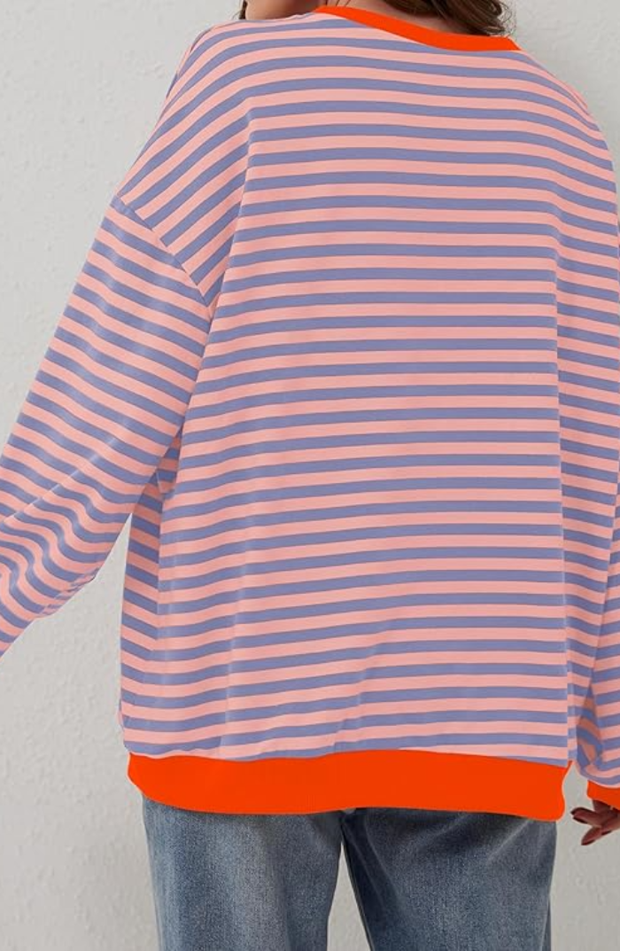 Oversized Sweater - Gestreept oversized shirt met lange mouwen voor dames-Boutique Moda