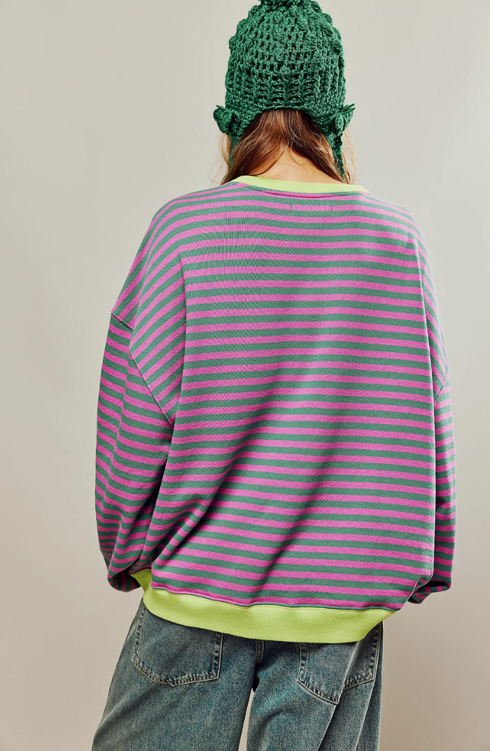 Oversized Sweater - Gestreept oversized shirt met lange mouwen voor dames-Boutique Moda