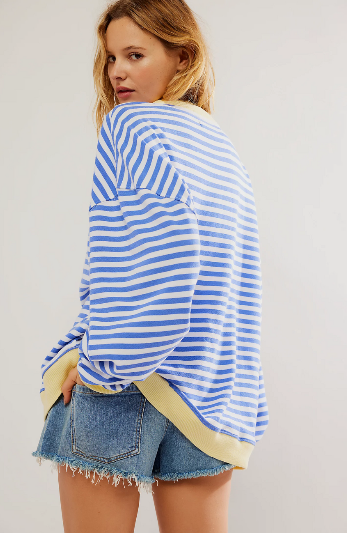Oversized Sweater - Gestreept oversized shirt met lange mouwen voor dames-Boutique Moda