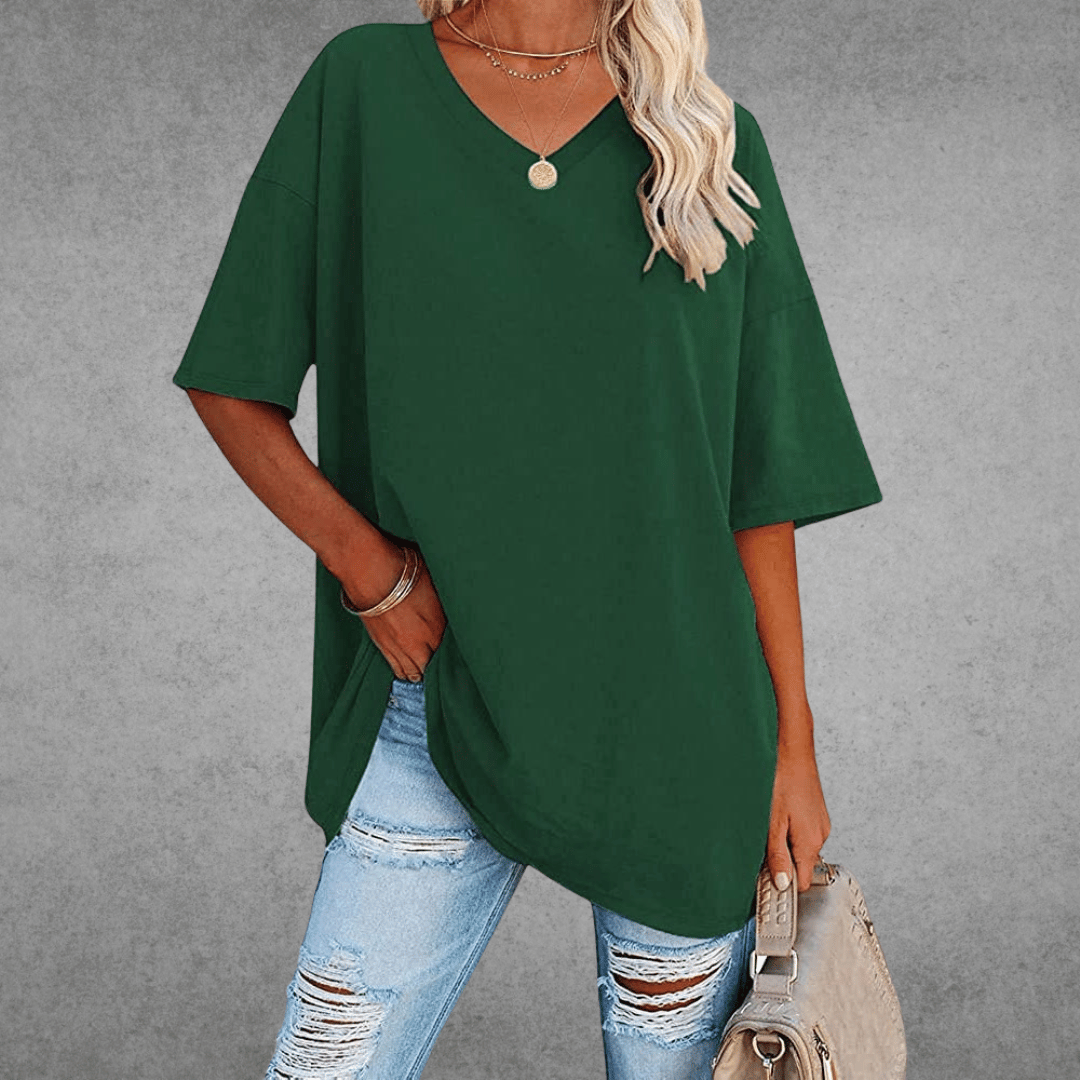 Oversized T-shirt - Lang - Losse pasvorm - T-shirt met V-hals - Dames-top-Boutique Moda