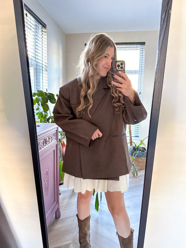 Oversized blazer dames – Loszittende boxy blazerjas met revers-Boutique Moda