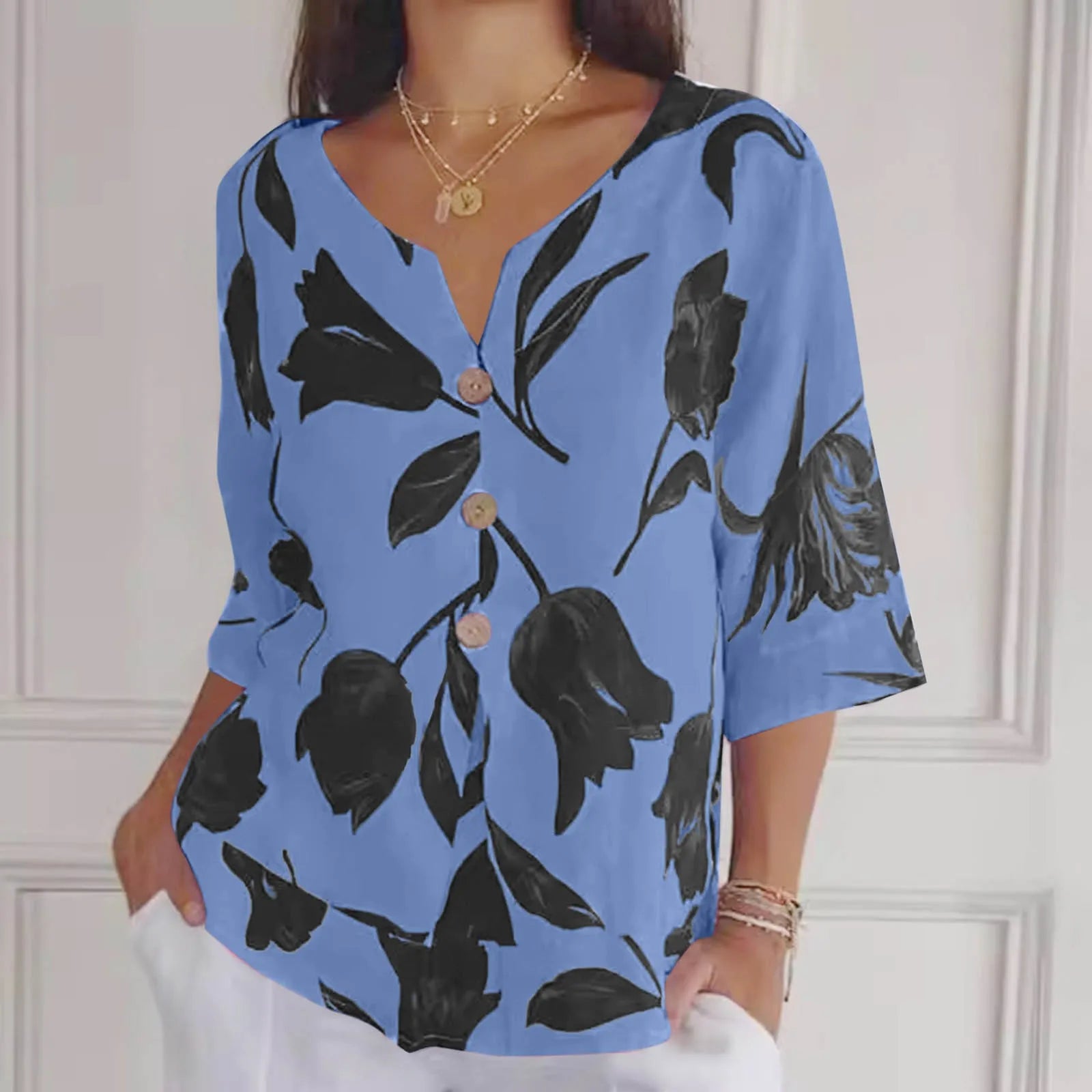 Oversized blouse | Lichtgewicht | Bloemenprint | Linnen blouse | Zomertop voor dames-Boutique Moda