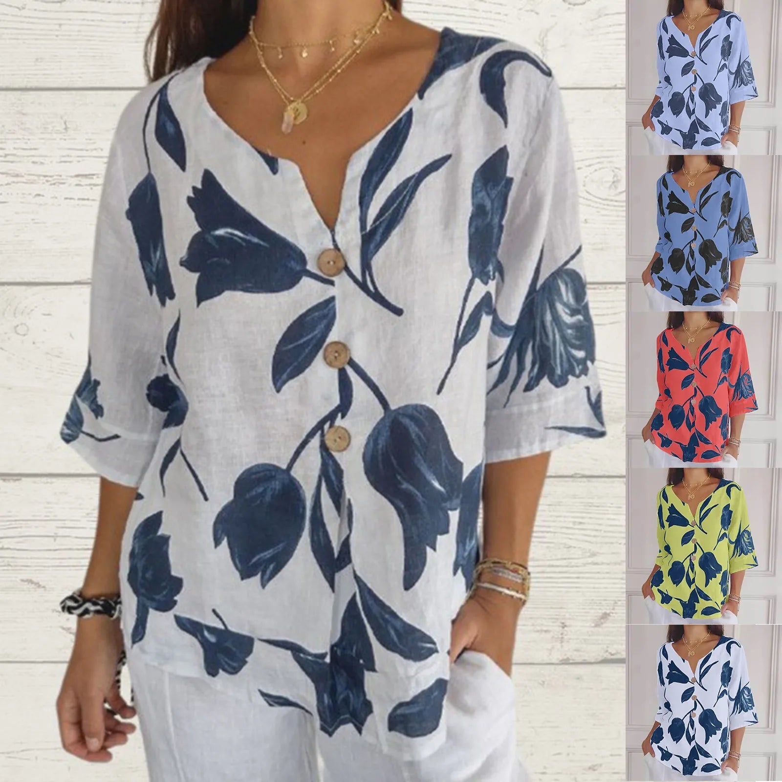 Oversized blouse | Lichtgewicht | Bloemenprint | Linnen blouse | Zomertop voor dames-Boutique Moda