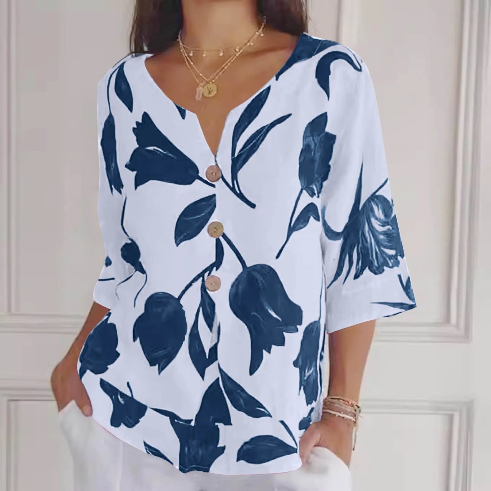 Oversized blouse | Lichtgewicht | Bloemenprint | Linnen blouse | Zomertop voor dames-Boutique Moda